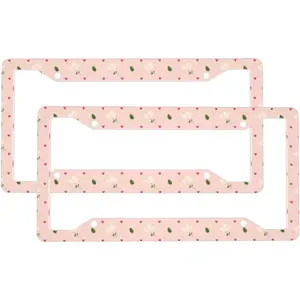 2 Pcs Car License Plate Frames for Women Men - 4 Holes Vehicle Solid Aluminum Strawberry License Plate Cover for Car Accessories for Women Men with Fasteners and Screws