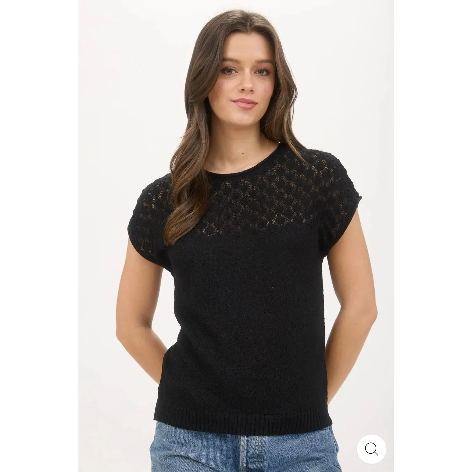 CR2194 EYELET YOKE SWEATER KNIT TOP