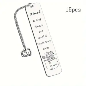 Stainless Steel Bookmark, 15pcs/set Book Reading Bookmark with Pendant, Perfect Gift for Reading Enthusiasts, Graduates, Teachers
