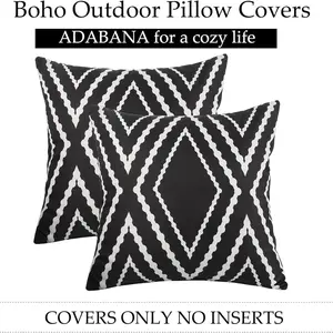 Outdoor Waterproof Pillow Cover Set (2 Pieces), Bohemian Geometric Pattern, Garden Patio Use, 18x18 Inches