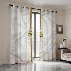 Real Madrid Themed Curtain Set, 2-Piece Set, Suitable For Living Room, Balcony, And Bedroom Windows, Perfect Home Seasonal And Festive Room Decoration