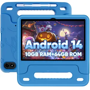 JUNINKE Kids Tablet Android 14 Tablet 10 inch Kids Tablets with Case Quad Core 64GB Dual Camera 2.4G WiFi Educational Tablets (Blue)