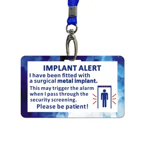 Implant Alert Metal Implant Warning Card, Surgery Patient Security Reminder Tag, Cross-Border Hot Medical Alert Lanyard Card, Safety Lanyard