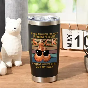 Funny Step Dad Themed 20oz Insulated Tumbler with Secure Lid, Even Though I'm Not From Your Sack Printed Design, Practical Portable Travel Coffee Mug, Premium Heat Retention Drinkware, Unique Novelty Father's Day Present