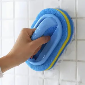 Durable Sponge Brush with Handle, Bathroom Tub and Tile Scrubber, Kitchen Cleaning Sponge, Dishwashing Sponge, Dishwasher Sponge Brush, Pot Brush, Strong Stain Remover