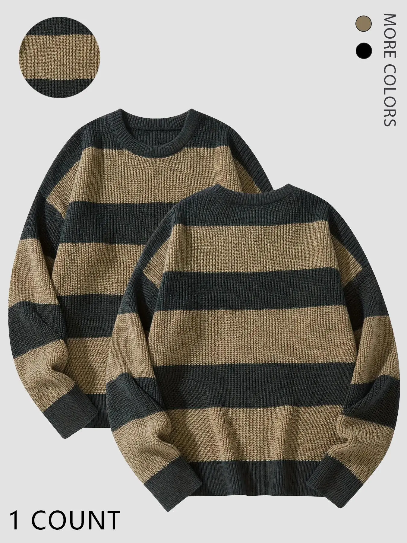 Men's Colorblock Striped Print Drop Shoulder Sweater, Loose Fit Knit, Loose Casual Long Sleeve Round Neck Jumper for Fall & Winter, Fashion Men's Knitwear for Daily Wear, Knit Pullover Top