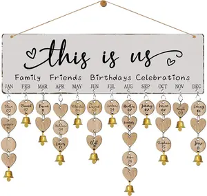 Wooden Family Birthday Reminder Calendar Board Wall  - DIY Decorative Birthday  Plaque with 100 Tags - Gifts Presents for Mom Grandmas