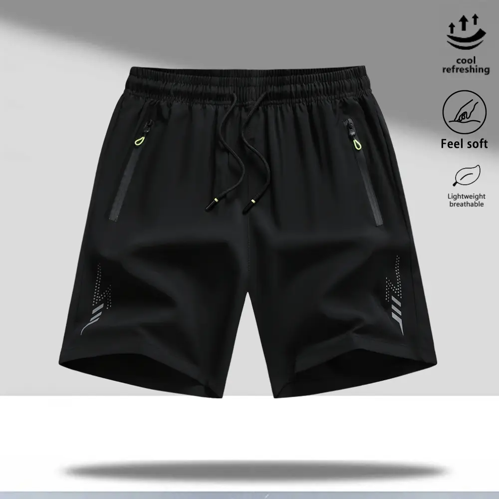 Lightweight, breathable straight-leg casual Bermuda shorts with a Japanese-inspired fresh feel; smooth, skin-friendly fabric that feels light on the body with no added weight. Dual side zippered pockets for storing small items. Suitable for young and mid