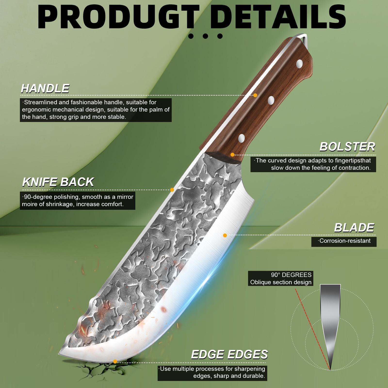 Japanese Chef Knife – Handmade High Carbon Steel Meat Cleaver, Viking Butcher Knife with Sheath, Multipurpose for Meat Cutting, BBQ, Outdoor, Camping, Sharp Blade