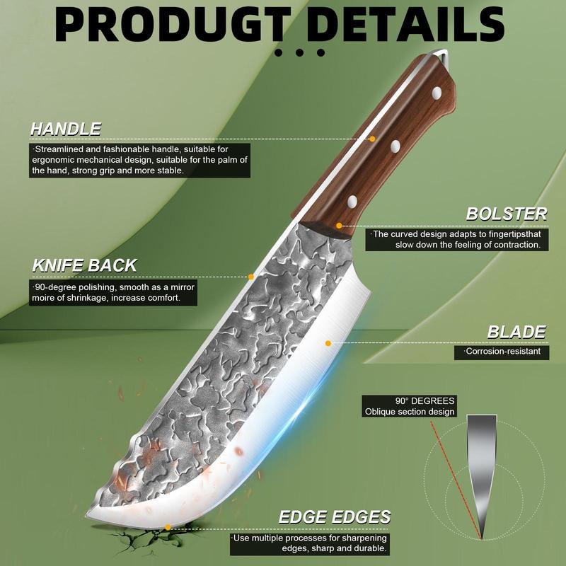 Japanese Chef Knife – Handmade High Carbon Steel Meat Cleaver, Viking Butcher Knife with Sheath, Multipurpose for Meat Cutting, BBQ, Outdoor, Camping, Sharp Blade