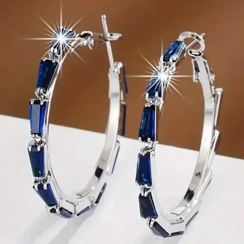 Artificial Zircon Decorated Hoop Shape Earrings, Elegant Minimalist Earrings, Fashionable Earrings for Women, Trendy All-match & Exquisite Jewelry for Birthday Gift, Sparkling Zirconia Hoop Earrings, Earrings Hoops