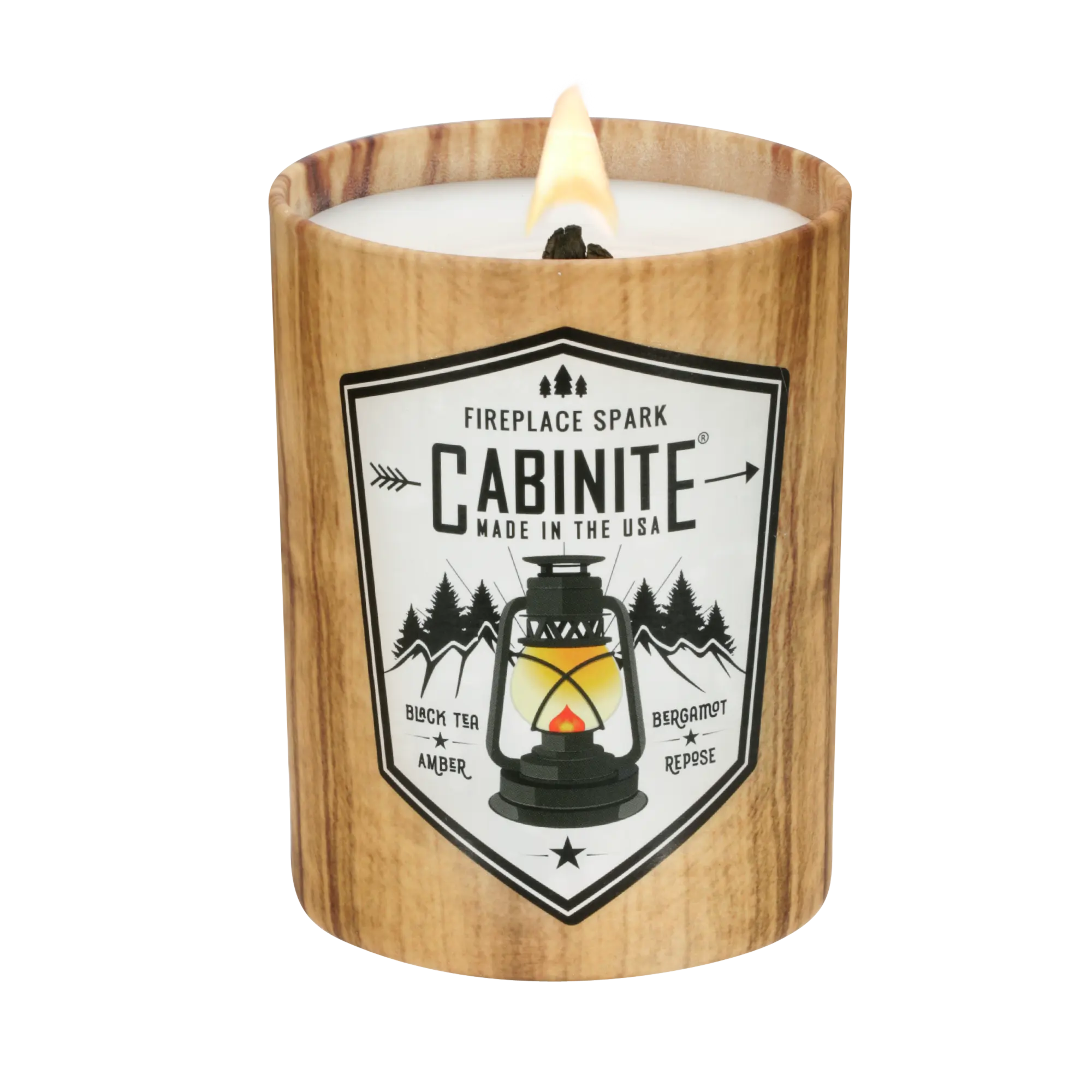 Cabinite Log Cabin Candle - Fireplace Spark Scented Candle- Black Tea Scent, Bergamot Scent, Amber Scent  - Eco-Friendly Candles - 55+HR Burn