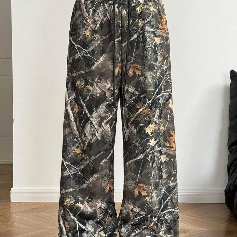 Y2K Vintage Tree Camo Sweatpants High Waist Casual Comfy Baggy Wide Leg Trousers, Casual Chic Trousers, Hip Hop Streetwear, Oversized Drawstring Casual Pants, Casual Fashion Pants, Elastic Waist