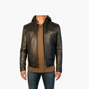 Pelleaura Men's Hector Black Hooded Leather Biker Jacket - Premium Sheep Leather, Iconic Design, Removable Hood, Practical Pockets, Flattering Fit