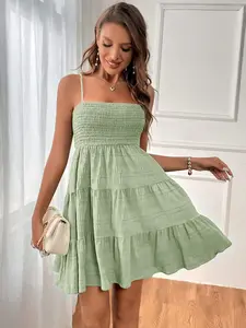 Women's Summer New One-Shoulder Thin Strap Solid Color Versatile Texture Dress, Fashionable and Comfortable, Perfect for Daily Wear