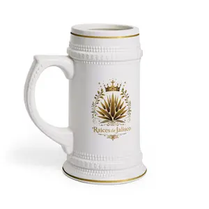 Raíces de Jalisco Ceramic Beer Stein – Gold Crown Agave Logo Mug