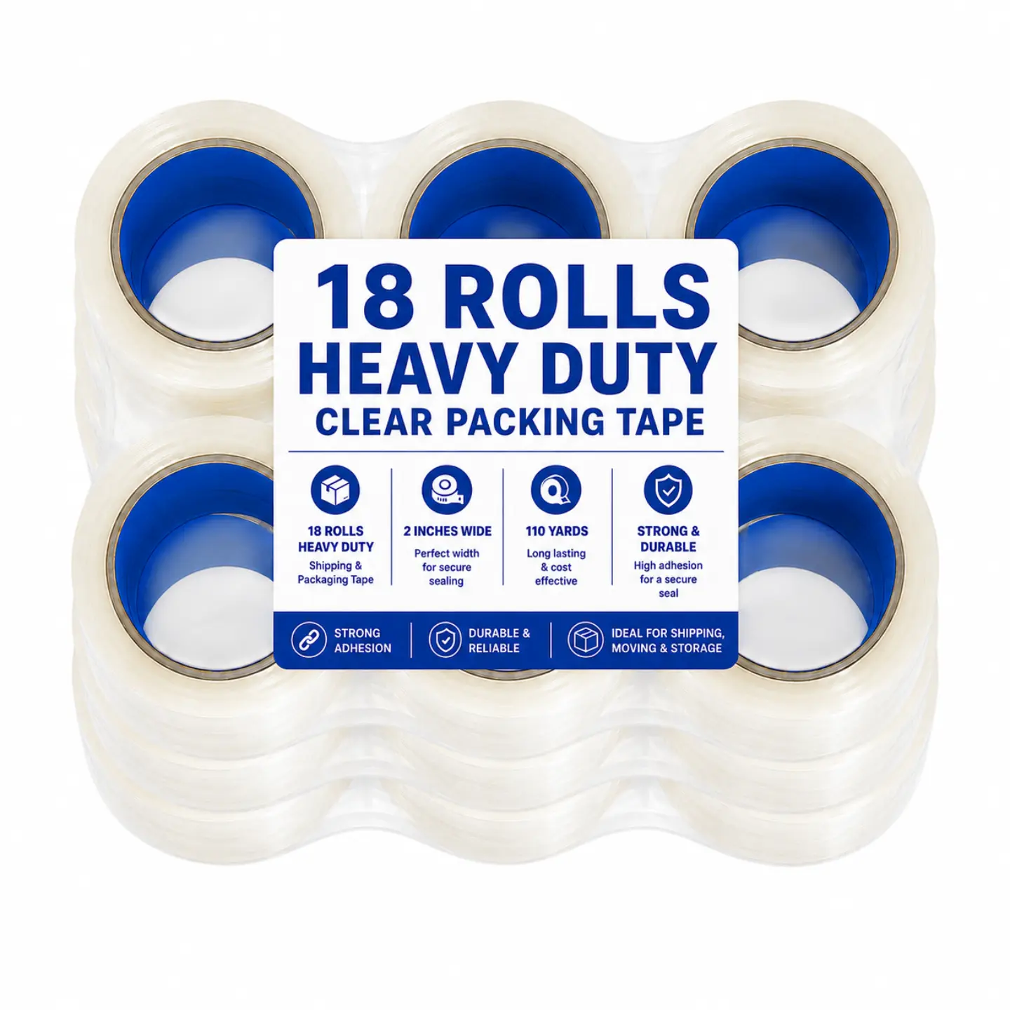2” x 110 Yards Clear Packing Tape 18/12/6 Rolls 2 Mil Thick Premium Quality Heavy Duty Packing Tape Strong Adhesion High Tensile Strength for Moving Boxes Sealing Mailing Binding Warehouse Office Use Storage & Wrapping Packaging Shipping