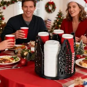 Rotating Coffee Cup Holder with 4-Compartment Design Rustproof ABS Plastic Cup Lid Organizer for Countertops Bathrooms Kitchen Cabinets Christmas， Gift pre-seasoned pataconera maker Dispenser