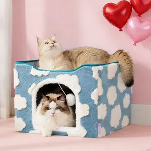 Lesure Indoor Cat Beds Kitten House - Large Cat Cave for Pet Cube with Fluffy Ball Hanging, Foldable Small Animal Hideaway Lesure Indoor Cat Beds Kitten House - Large Cat Cave for Pet Cube with Fluffy Ball Hanging, Foldable Small Animal Hideaway