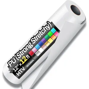 12" x 12ft Heat Transfer Vinyl Rolls, PU (Strong Stretchy) HTV Vinyl White for Shirts, Iron on Vinyl for All Cutter Machine, Easy to Cut & Weed for DIY Heat Vinyl Design, Matte Finish
