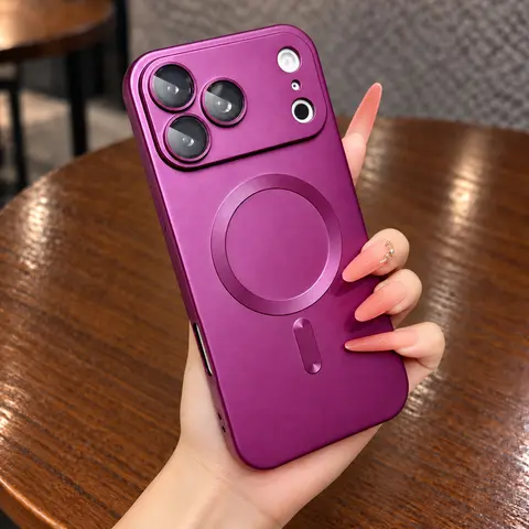Magnetic for iPhone 18 Pro Max 17 16 15 14 13 12 11 Case, Compatible with MagSafe, Built-in Camera Lens Protector, Slim Thin Soft Silicone Bumper Shockproof Metallic Luster Phone Case