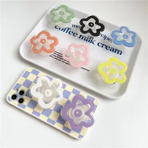 Solid Color Flower Glossy Foldable Socket Phone Holder for IPhone 17 16 Pro Max Grip Finger Ring Stand Bracket