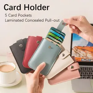 ID Credit Bank Card Holder Wallet Luxury Brand Men PU Leather Slim Mini Small Money Wallets Case Pull-out Type 5 Card Pockets