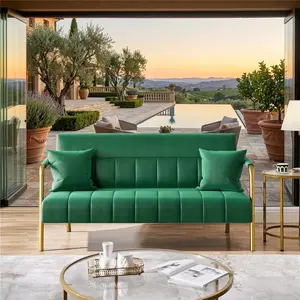 Modern Velvet Upholstered Loveseat with Mid Height Backrest, 56.5 Inch Ergonomic 2-3 Seater Sofa Couch, Gold Tone Metal Legs Soft Foam Padded Elegant Sofa for Bedroom Studio Home Office Decor oversized furniture