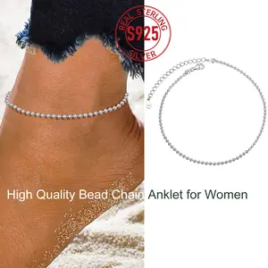 ChicSilver Simple Stackable Casual High Polished Round Bead Chain 925 Sterling Silver Anklets 2mm Width 8.7 inches Length Ankle Bracelets Summer Beach Foot Jewelry for Women