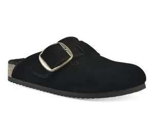 White Mountain Adjustable Leather Faux Fur Clogs - Big Sur