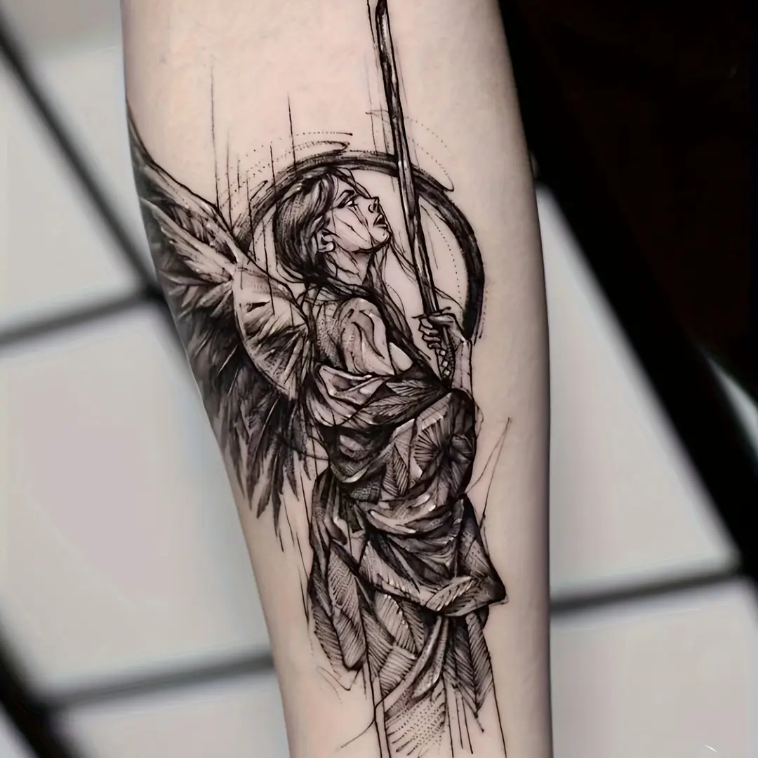 6 Large Herbal Tattoo Stickers, Containing 1 One Angel Elements and 5 Random Styles, Lasting for 7-15 Days, Waterproof and Anti-Friction, Realistic Effect, Suitable for People Who Don't Want Tattoo Pain