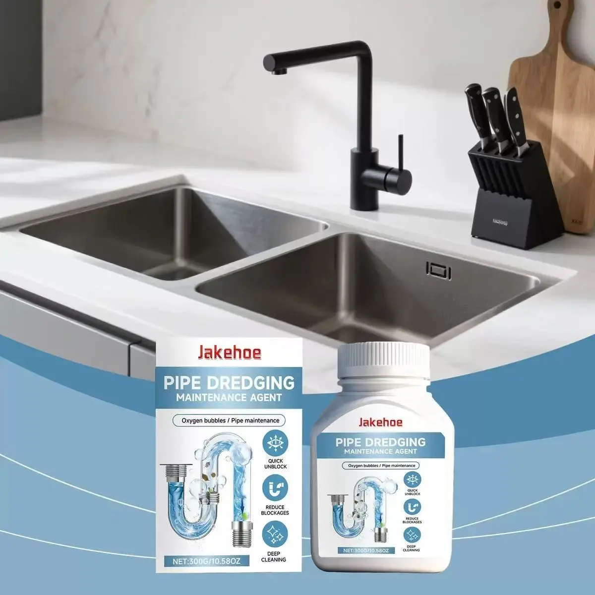 Jakehoe Pipe Clog Dissolver, Kitchen & Bathroom Drain Unblocker, Hair & Grease Remover, Home Use Household Plumbing Cleaner, Effective Pipeline Solution, Powerful Drain Cleaner, Household Cleaning Products, Drain Unclogger, Clog Cleaner Powder
