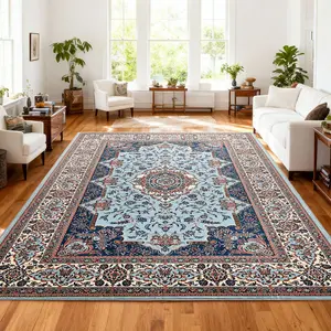 Deerly Boho Area Rugs,4x6, 5x7,6x9 8x10, Machine Washable Low Pile with Non-Slip Backing, Soft Coastal Rug for Living Room, Bedroom - Vintage Bohemian & Farmhouse Decor (Blue)-S