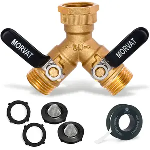 Morvat Heavy-Duty Brass 2-Way Garden Hose Splitter with Extended Metal and Rubber Handles