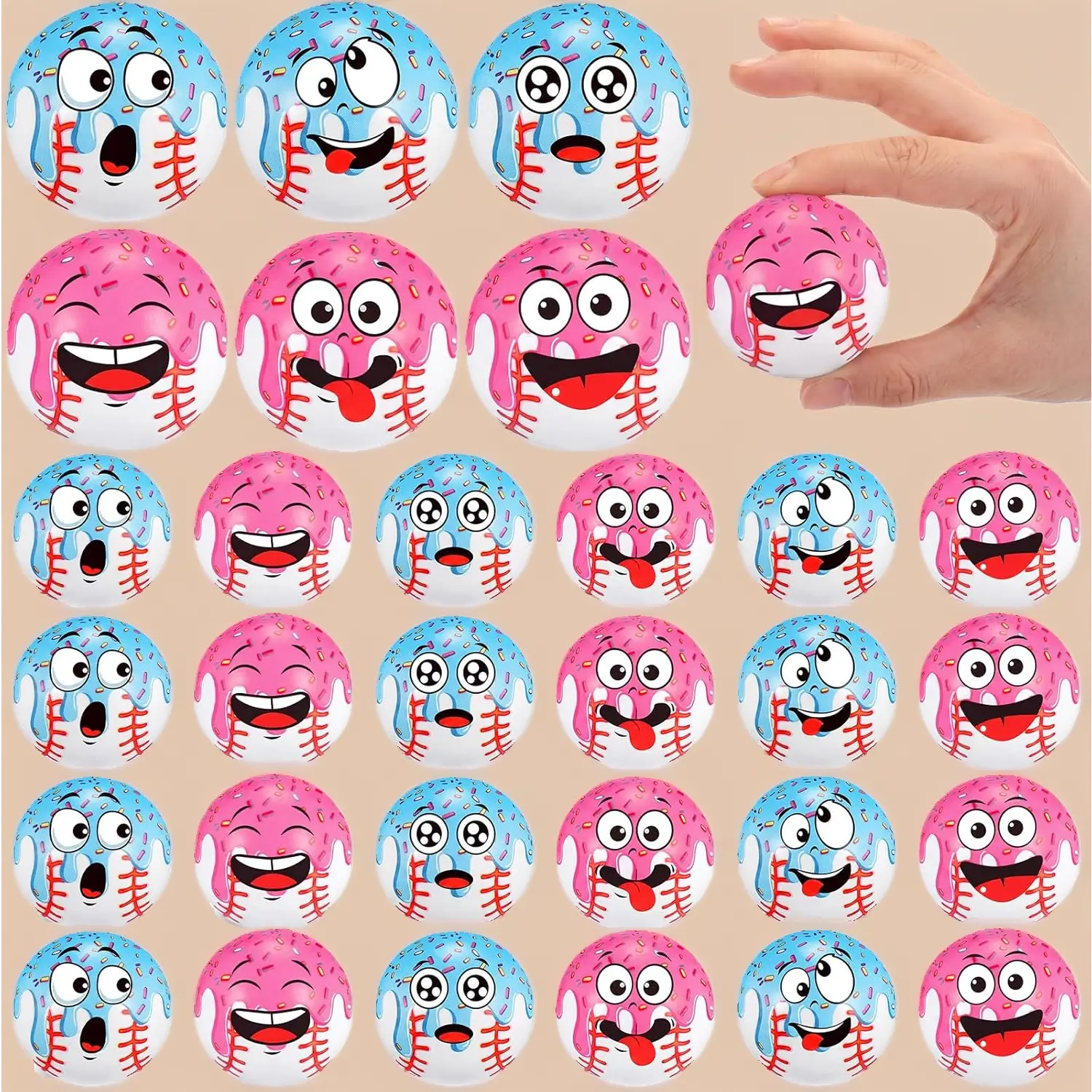 24 Pcs Mini Face Baseball Stress Balls, Ice Cream Drip Baseball for Boys Girls Fidget Toys Bulk Foam Ball for Stress and Anxiety Relief Balls for Party Favors Birthday Gift Decoration