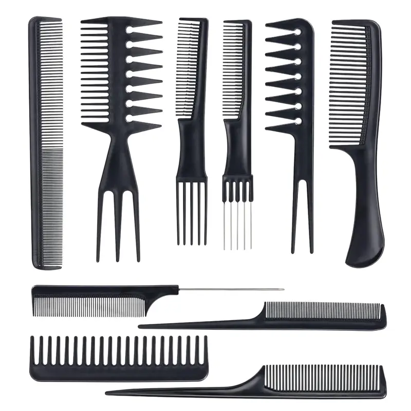 Professional Styling Hair Comb 10PCS Black Hair Stylists Tools Appliances Plastic Variety Pack Women Hair Combs Set