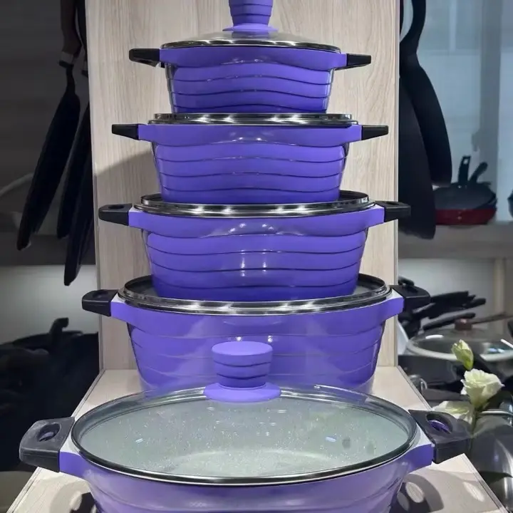 Non-Stick Purple 5-Piece Cookware Set with Glass Lids