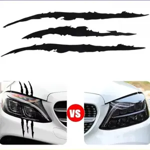 A Set Car Ghost Claw Stickers Decal For Cars Headlight Decals Headlights Pvc Carving Hood Body Decoration Personalized Creativity Scratch Stripe Mark Reflective, Car Vehicle Decoration