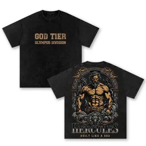 Hercules God Tier Oversized Washed T-Shirt, Olympus Division Gym Graphic Tee, Built Like A God Workout Shirt, Vintage Pump Cover Streetwear