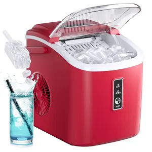 Countertop Ice Maker with Handle,Portable Ice Machine with Basket and Scoop, 9 Bullet Ice In 6 Mins, 26Lbs/24H, Self-Cleaning