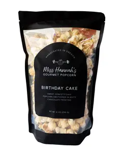 Miss Hannah's Gourmet Popcorn Birthday Cake Sweet Confetti Cake Flavor Handcrafted in Oregon with White Chocolate Frosting & Colorful Sprinkles 9 oz