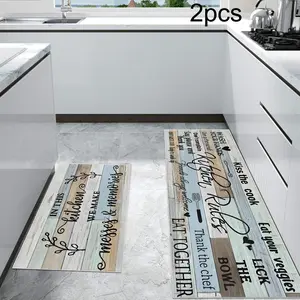 Farmhouse Kitchen Rug, 2 Counts/set Non Slip Kitchen Mat, Washable Kitchen Mat, Decorative Carpet for Home Kitchen Living Room