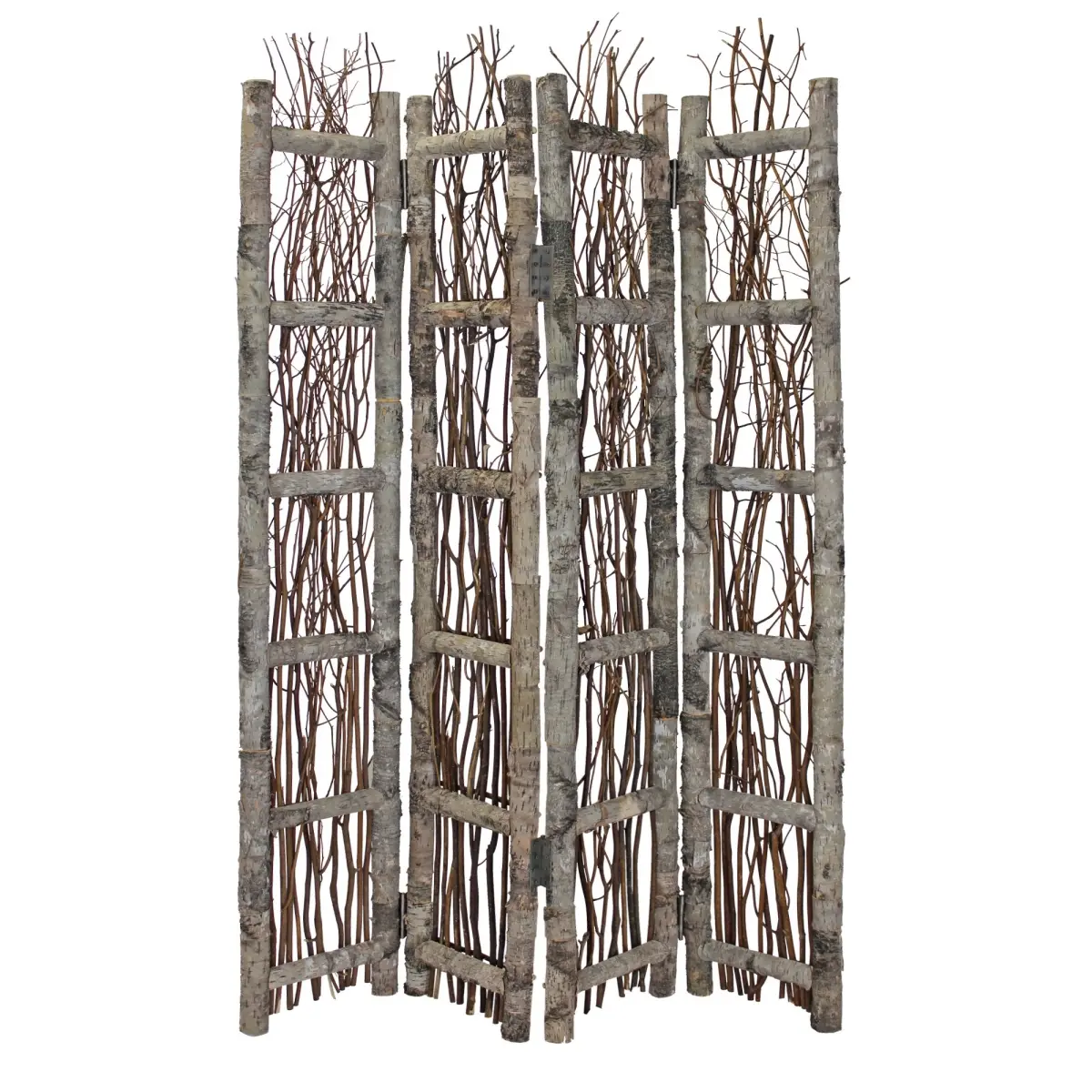 360 Stand 4-Panel Solid Wood Room Divider Furniture - Earthy Birch & Twig Design, Brown Finish, Natural Look for Interior Spaces
