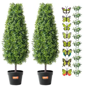 【DealsForYouDays】VEVOR 2-Pack 3' Artificial Boxwood Topiary Tree Decorative Faux Plant, UV-Resistant Pot Decor for Indoor-Outdoor Use