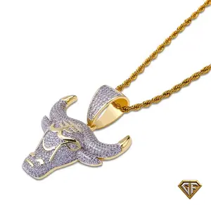 Bull Pendant + Necklace | 24 Rope Chain | 14 Kt Gold Plated Stainless Steel Necklace, Basketball Necklace, Christmas Gift for Him