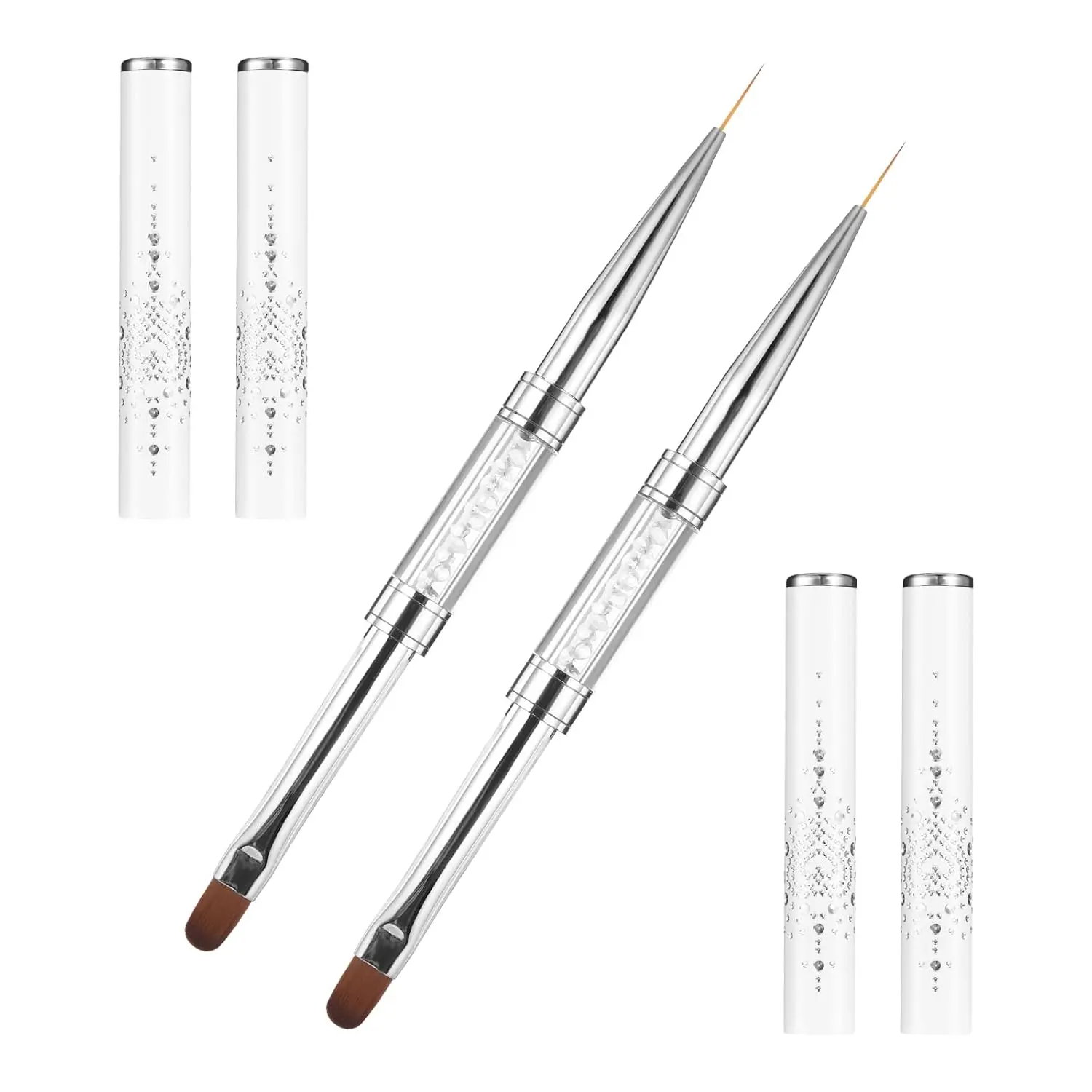 2 Pcs Double Ended Nail Builder Gel Brush, French Tip Brush Hard Gel for Nails, Brush Liner Brush Nails Hard Gel for Design Nails Professional Nail Art(White)
