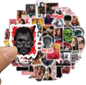 50 Pcs Horror Stickers, Horror Movies Scary Movie Gifts Spooky Decorations Halloween Party Gifts Sticker, Kids Teens Adults DIY Bumper Helmet Journal Phone Laptops Decals