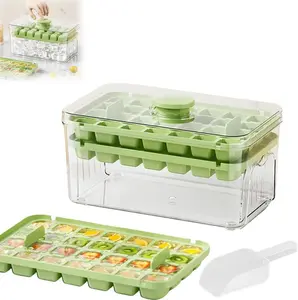 Ice Trays for Freezer with Lid & Bin, Ice Cube Tray Making 56 pcs Ice Cubes, Easy Press to Release Ice, Ice Tray with Storage Bin Chilling Cocktail Whiskey Coffee 2 Trays 1 Ice Bucket & Scoop