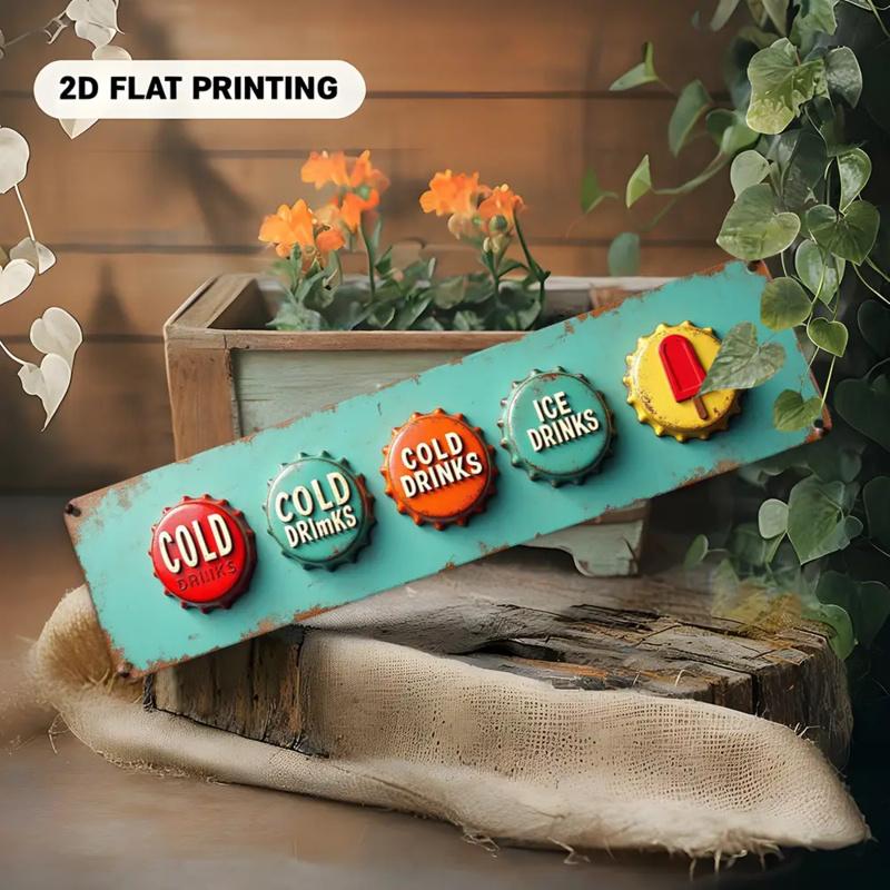 1PC 2D Plane Retro Turquoise Retro Restaurant Cold Drink Menu Board - Large Size 3.9x 15.7inch Iron Metal Sign, with Hat Ice Cream Beer Soda Icon, Can Be Hanged/Wall-Mounted, Suitable for Bars, Restaurants, Cave Decorations - Ideal Gift for Iced Coffe