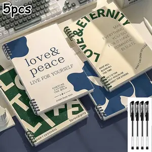 5-Piece Set Includes Spiral Notebook + 4 Pens, Simple Style Loose-Leaf Notebook, A5/b5 Size, 60 Pages, Detachable Binding, School Office Diary Gift
